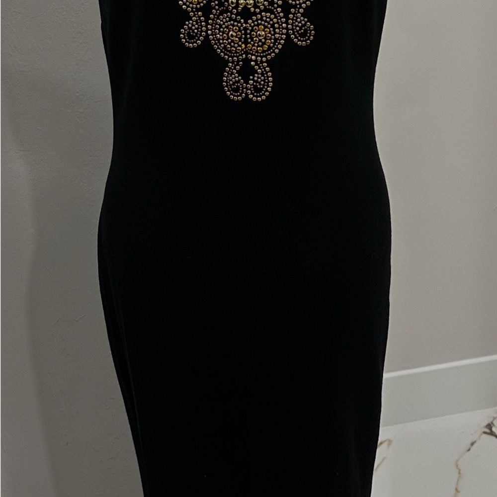 St. John Black Midi Dress with Gold Detailing